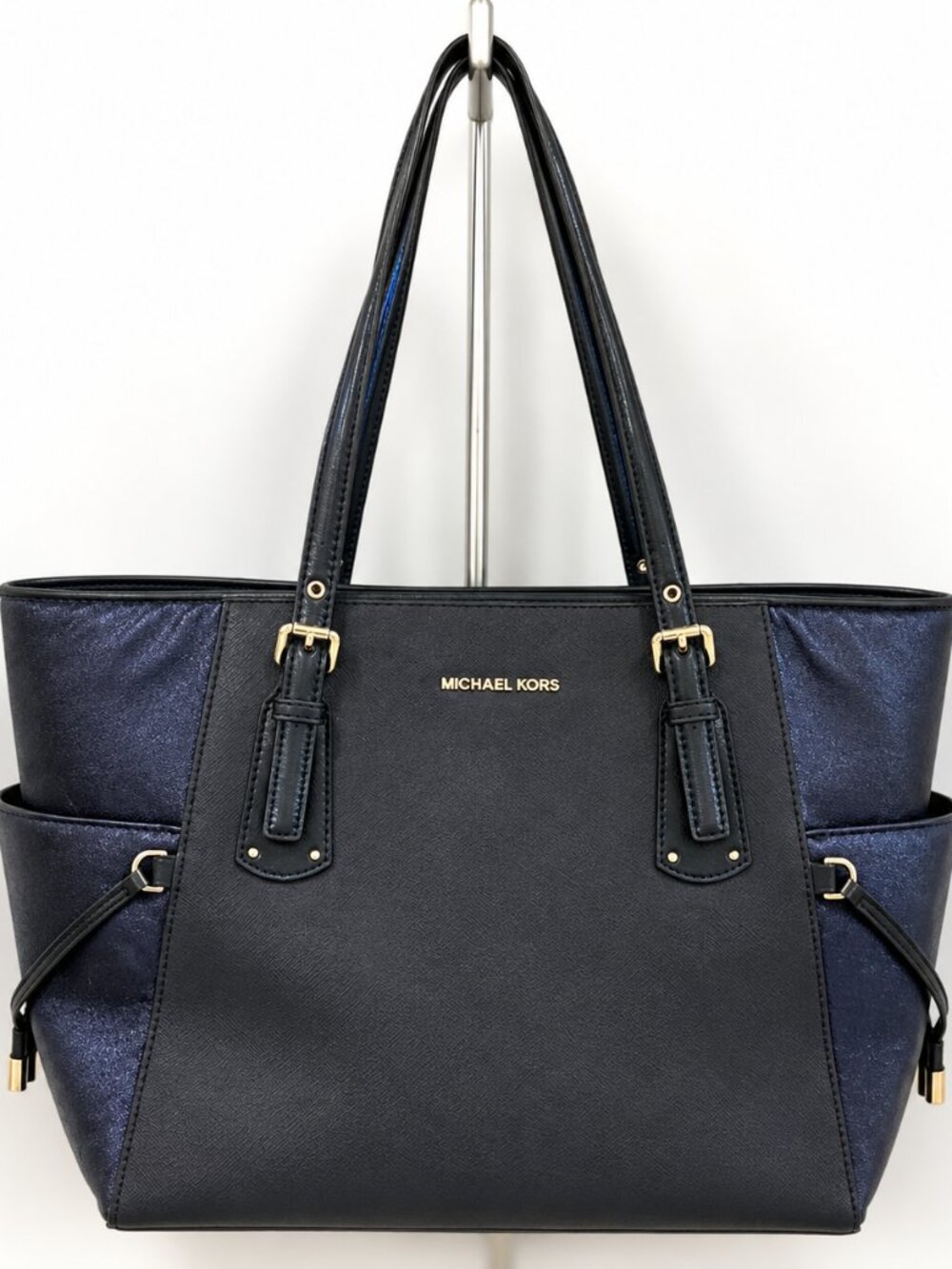 Michael Kors Navy Leather Tote Bag | Gold Hardware | Large Shoulder Purse